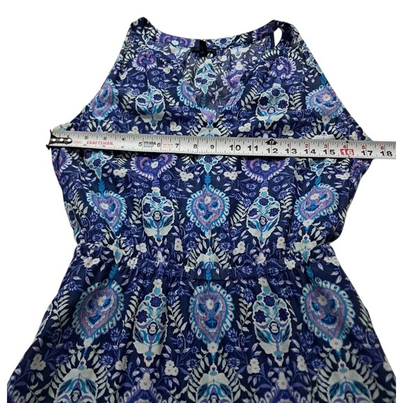 Talbots‎ Dress Women's 8 Blue Maxi Floret Medallion Sleeveless Floral Tie Boho - Picture 12 of 13